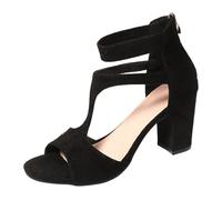 Hohe Schuhe Damen Schwarz Zehenfreie Sandalen Mit Blockabsatz, Modische High Heels Im Europäischen Stil Schuhe Damen Winterschuhe Mit Absatz Orthopädische Hausschuhe Damenschuhe Weite H（Black, 39