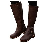 Hohe Stiefel Damen Breite Waden mit Quadrat Absätze Stiefeletten Comfort Stickerei Braun Frauen Hinter Zipper Langschaft Stiefel Herbst Winter Stiefel Stiefelette Knöchel Schuhe Ankle Boots