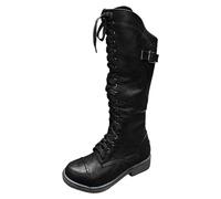 Hohe Stiefel Damen Breite Waden mit Quadrat Absätze Stiefeletten Comfort Stickerei Braun Frauen Hinter Zipper Langschaft Stiefel Herbst Winter Stiefel Stiefelette Knöchel Schuhe Ankle Boots