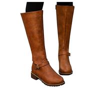 Hohe Stiefel Damen Breite Waden mit Quadrat Absätze Stiefeletten Comfort Stickerei Braun Frauen Hinter Zipper Langschaft Stiefel Herbst Winter Stiefel Stiefelette Knöchel Schuhe Ankle Boots