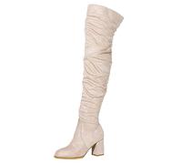 Hohe Stiefel Damen Overknee High Heels Plateau Stiefel Winter Reißverschluss Oberschenkel Hohe Schuhe Stiletto Absatz Lang Boots Overknee Stiletto Langschaft Winterstiefel (Beige, 42)