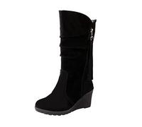 Hohe Stiefel Damen Schwarz Oberschenkel Wildleder Overknees Stiefel Plateau Chunky Heel Stretch Boots mit Reißverschluss Overknee-Stiefel Winterschuhe Schneestiefel