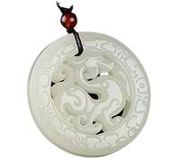 Hohl geschnitzte Drachen Anhänger Münze geformte Amulett natürliche weiße Jade Halskette