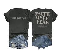 hohololo Damen Christliche T-Shirt Faith Over Fear Tshirts Christ Basic Shirts (Grau-a,XL)