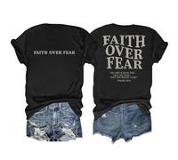 hohololo Damen Christliche T-Shirt Faith Over Fear Tshirts Christ Basic Shirts (Schwarz-a,XL)