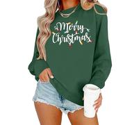 hohololo Weihnachts Sweatshirt Damen Weihnachtspullover Merry Christmas Licht Pullover (Grün1,XXL)