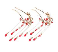 Hohopeti 1 Paar Traditionelle Chinesische Quasten Haarnadeln mit Fischsprung Motiv Farbstabil Leichte Haarnadeln für Damen Asiatische Haarstäbe für Hanfu Hochzeiten und Besondere Anlässe