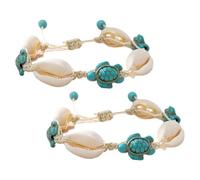 Hohopeti 2 Stück Handgefertigte Muschel Fußkettchen mit Schildkröten Anhänger Verstellbar Boho Sommerarmband für Strand und Urlaub