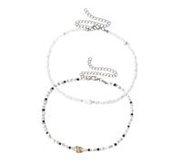 Hohopeti 2 Stück Verstellbare Perlen Muschelkette Boho Choker Halskette Strand Schmuck Sommer Beach Necklace für Damen und Mädchen