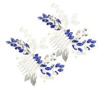 Hohopeti Blauer Strass Haarkamm Blatt Haarkamm Metall Seitenkamm für Braut Hochzeit Haarschmuck 2 Stück