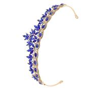 Hohopeti Braut Haarband Strass Blattkrone Gold Blau Filigranes Blätterdesign Leichter Haarschmuck für Hochzeit und Festliche Anlässe
