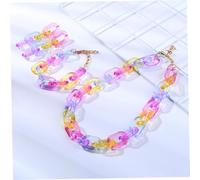 Hohopeti Buntes Schmuckset Damen mit Paperclip Kette Armband und Ohrringen Farbige Transparente Halskette für Mädchen Modisches Teiliges Set für Festivals und Alltagsschmuck