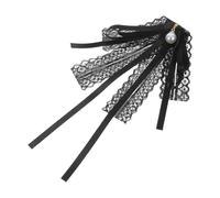 Hohopeti Damen Spitzen Schleifenbrosche Schwarz Vorgebundene Langfliege Krawattennadel Elegante Blusen Dekoration für Frauen Mädchen und Studenten