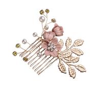 Hohopeti Haarkamm Hochzeit Brautkamm mit Rosa Blumen Perlen Strass U Förmiger Haarschmuck für Brautfrisur Eleganter Seitenkamm für Besondere Anlässe