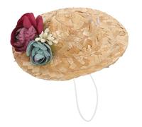 Hohopeti Kleiner Handgewebter Sommer Hut für Haustiere Dekorative Strohhut Cap mit Künstlicher Blume Leichter Hund und Katzen Cosplay Hut für Fotoshootings Partys Festivals Geeignet für