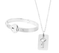 Hohopeti Titanstahl Armband mit Herz Schloss Schlüssel Charm Silbernes Valentinstag Schmuckset für Damen Edler Armreif für Mutter Tochter Freundin