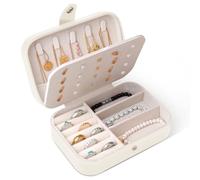 hoinya Schmuckkästchen Reise, Schmuckaufbewahrung Klein mit Fächern, Schmuckbox Damen & Mädchen für Ohrringe, Halsketten, Ringe, Hochzeit Geschenk, Ohrringe und Accessoires (Weiß)