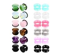 Hoisy 24er Pack Tunnel Ohr 8mm(0G), Rund Stein und Hoop Ohrstecker Plug Damen, Silikon/Stein Piercing Tunnel Set Mehrfarbig