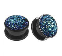 Hoisy 2PCS 6mm(2G) Plug Set, Rund mit Pailletten Ohrstecker Damen, Edelstahl Plug Tunnel Schwarz