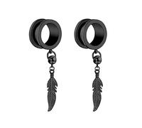 Hoisy 2Stück 12mm(1/2 inch) Tunnel Unisex, Rund mit Blatt Plugs Ohrstecker, Edelstahl Ohr Tunnel Set Schwarz