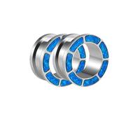 Hoisy 2Stück 19mm(3/4 inch) Piercing Ohr Tunnel, Hohl Rund mit Opal Tunnel Ohrstecker, Edelstahl Ear Plug Blau Silber