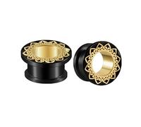 Hoisy 2Stück 19mm(3/4 inch) Tunnel, Hohl Rund mit Blumen Plugs Ohrstecker, Edelstahl Tunnel Kit Schwarz