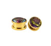Hoisy 2Stück Ohr Tunnel 19mm(3/4 inch), Rund mit Zirkonia Ohrstecker Plug, Edelstahl Tunnel Kit Gold