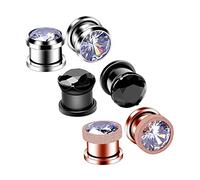 Hoisy 6er Set Tunnel 3mm(8G) Ohrring, Rund Zirkonia Ohrstecker Plug, Edelstahl Ohr Tunnel Dehner Mehrfarbig