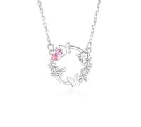 Hoisy 9K Weißgold Kette Damen für Anhänger, Kranz und Schmetterling mit Kreierter Rosa Saphir und Moissanit, Halskette Damen Hochzeit Silber Rosa