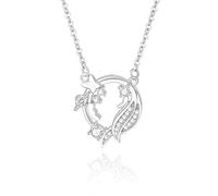 Hoisy Anhänger Kette Damen 14K Weißgold, Kranz und Schmetterling mit Moissanit, Halskette Kette Silber
