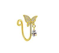Hoisy Clip Nasenflügelstecker 18G Edelstahl 1,0x10mm, Schmetterling mit Wassertropfen Zirkonia, Gold Damen Nasenpiercing