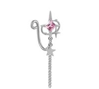 Hoisy Clip Piercing Helix 18G Edelstahl Stecker 1,0x10mm, Stern mit Quadrat-Zirkonia, Nasenring Piercing Silber Rosa