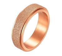Hoisy Edelstahl Damen Ring Ehering Personalisiert Gravur, 6MM Matt Rund mit Spinner Rosegold Trauringe, Gr 57 (18.1)