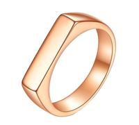 Hoisy Edelstahl Herren Damen Ring Ehering Personalisiert Gravur, 4MM Poliert Rechteck Herren Hochzeitsringe Rosegold, Gr 65 (20.7)