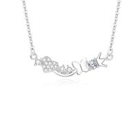 Hoisy Kette Anhänger 950 Platin Damen, Krone Schmetterling und Herz mit Moissanit, Kette Silber Damen