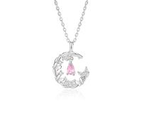 Hoisy Weißgold 14K Halskette Damen mit Anhänger, Rebe Schmetterling mit Kreierter Rosa Saphir und Moissanit, Halskette Damen Hochzeit Silber Rosa