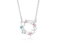 Hoisy Weißgold 18 Karat Halskette Anhänger Damen, Schmetterling Stern Herz und Kranz mit Kreierter Rosa Saphir und Moissanit Topas, Anhänger Halskette Silber Rosa