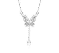 Hoisy Weißgold 9K Halskette Damen Anhänger, Schmetterling und Wassertropfen mit Moissanit, Damen Kette Silber