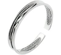 Hoixin Damen Schmuck 925 Silber Sterling Armband Mode Armreif Kettenarmbänder Freundschaftsarmbänder Vintage Geschnitzte Feder Offener Armreif Klassische Mode for Frauen Mutter Freundin Kleidung
