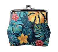 Hojas Tropicales Y Flores Print Kleingeldbörse für Damen, Münzgeldbörse, kleine Beutel mit Kussschloss, für Münzen, Karten, kleine Gegenstände