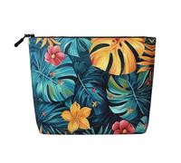 Hojas Tropicales Y Flores Print Kulturbeutel Kosmetiktasche Große Kapazität Reise Make-up Tasche für Frauen für den täglichen Gebrauch Reisen, Schwarz , Einheitsgröße