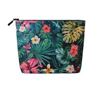Hojas Tropicales Y Flores Print Kulturbeutel Kosmetiktasche Große Kapazität Reise Make-up Tasche für Frauen für den täglichen Gebrauch Reisen, Schwarz , Einheitsgröße