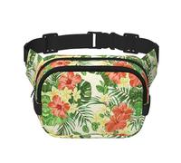 Hojas Tropicales Y Flores Quadratische Doppellagige Hüfttasche Brusttasche Crossbody Tasche Laufen Reisen Wandern Hüfttasche, Schwarz , Einheitsgröße
