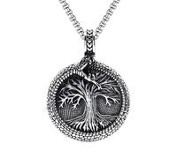 Hokech 316L Edelstahl Vintage Ouroboros Drachen Anhänger Yggdrasil Baum des Lebens Halskette Vegvisir Wikinger Schmuck für Männer