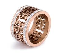 Hokech Mode Blume Vintage Eheringe für Frauen Klassisches Design Roségold Farbe Edelstahl 2 Reihe Zirkon Kristall Ring