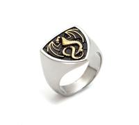 Hokech Retro Stahl/Gold Viking Feuer Drachen Ring für Männer Biker Nordic Ethnic Edelstahl Wikingerring Amulett Drache Stempel Schmuck