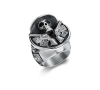 Hokech Schwerer Stahl/Gold Retro Cowboy Double Gun Totenkopf Ring für Männer Punk Edelstahl Schädel Biker Ring Cool Männlich Hip Hop Schmuck Geschenk