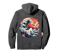 Hokusai Die große Welle von Kanagawa Japan Manga Tokyo Fun Pullover Hoodie, Unisex für Erwachsene, Anthrazit Meliert, XL