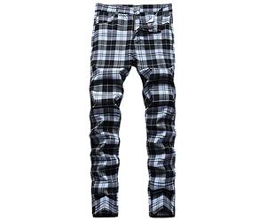 HolAngela Herren Karierte Hose Business Arbeitshose Slim Fit Chino Hose Trainingshose Sweatpant Jogginghose Sporthose Chinohose Regular Fit Stretch Hose Karo-Muster Herrenhose Freizeithose (Blue, M)