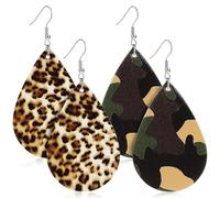 Holibanna 2 Paar Vintage Leder ohrringe Damen Baumelnde Tropfen Ohrringe aus Kunstleder Leopard Camouflage Muster Leicht und Komfortabel Retro Ohrschmuck für Frauen Mädchen Festival